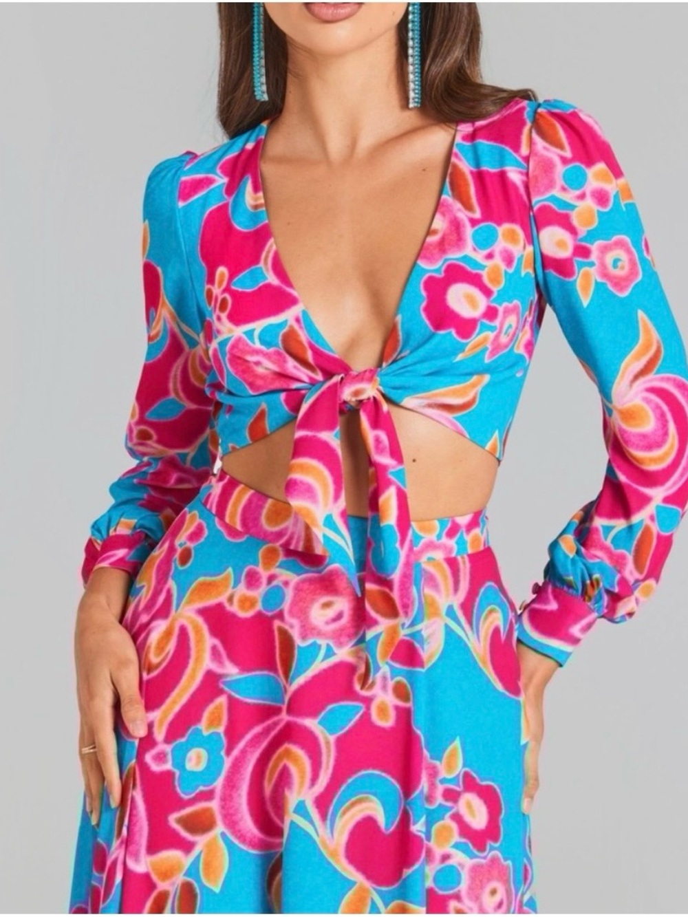NADINE MERABI Turquoise and Hot Pink Floral Maxi Skirt